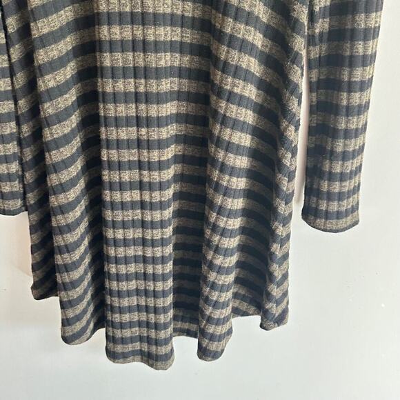 Entro Ribbed Jersey Striped Swing Dress Womens Large Green Black Long Sleeve - Picture 7 of 7